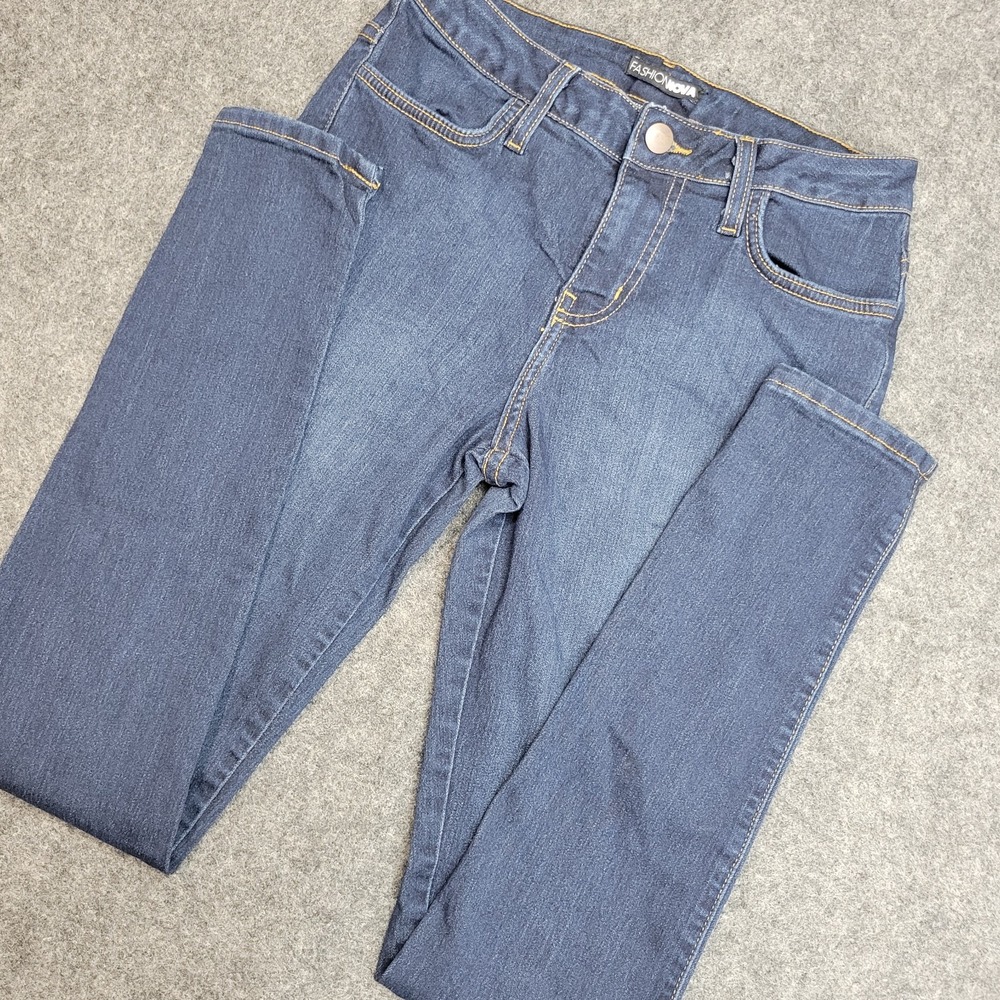 Fashion Nova Jeans Womens 7 Blue Denim Dark Wash Boho Streetwear Comfortable Fit